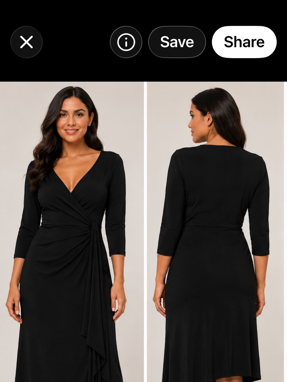 Elegant Black Wrap Midi Dress with Asymmetrical Hem